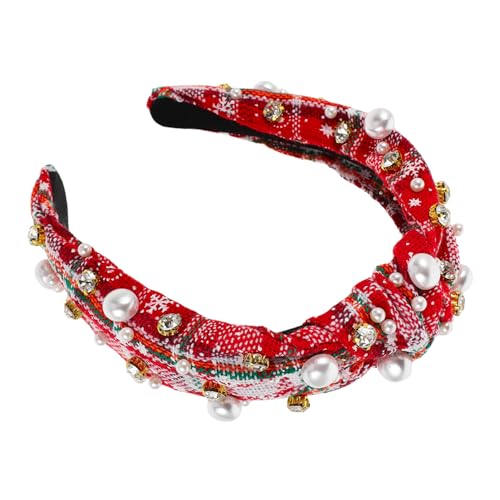 SAFIGLE Weihnachtliches Stirnband Damen Perlen Knoten Vintage Breites Haarband Komfortabel Festlich Alltag Weihnachten von SAFIGLE