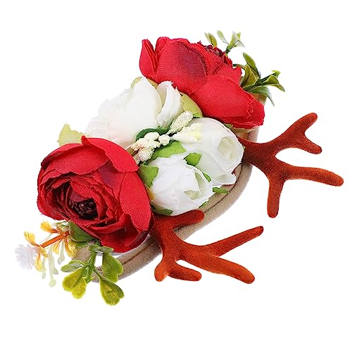 SAFIGLE Weihnachts Stirnband mit Blumen und Rentiergeweih Elastisches Haarband für Partys und Feiertage Perfektes Kostümzubehör für Mädchen von SAFIGLE