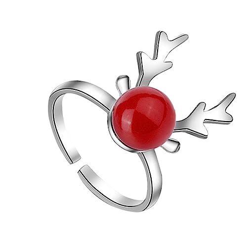 SAFIGLE Weihnachtsring Damen Mini Geweih Perlenring Weiß Festlicher Finger Schmuck Elegant von SAFIGLE