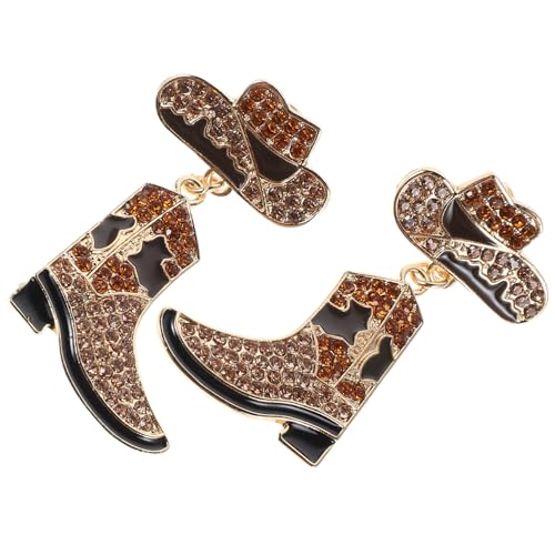 SAFIGLE Western Cowgirl Boot Ohrhänger mit Funkelnden Strasssteinen Braune Western boots Ohrhänger für Damen Modische Country Schmuck Accessoires Stilvolle Baumelnde Ohrringe für Alltag von SAFIGLE
