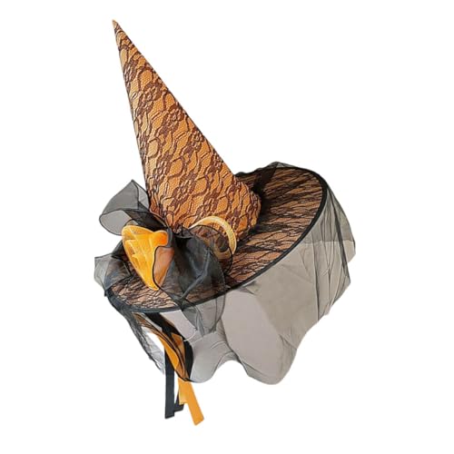 SAFIGLE Zaubererhut Damen Halloween Cosplay Hexenhut Mit Großer Krempe Orangefarbenes Party-kostümzubehör Für Erwachsene Mit Blumenschlauch-dekoration Für Roleplay von SAFIGLE