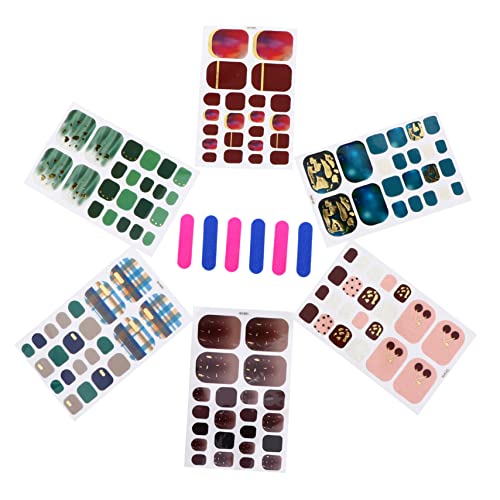 SAFIGLE Zehennagel Aufkleber für 6 Satz 3D Nagelkunst Zubehör Einzigartige Maniküre Aufkleber mit Feilen Einfach Anzubringen Kreative Muster für Selbstgemacht Fußnägel von SAFIGLE
