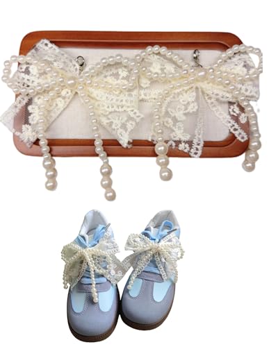 SAFITOYA Perlenschleifen-Schuhanhänger – 2 elegante Schnürsenkel-Charms für Sneaker, perfektes Accessoire für trendige Mädchen, verwandeln Sie Ihre Kicks mit Perlenschleife Schuhdekorationen von SAFITOYA