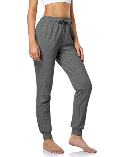 SAFORT 71cm Schrittlänge Damen Jogginghose aus 100% Baumwolle, Freizeit Sweathose, Trainingshose Gym mit 3 Taschen, High Waist Jogger Laufhosen, Dunkelgrau, XL von SAFORT