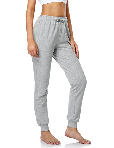 SAFORT 71cm Schrittlänge Damen Jogginghose aus 100% Baumwolle, Freizeit Sweathose, Trainingshose Gym mit 3 Taschen, High Waist Jogger Laufhosen, Hellgrau, L von SAFORT