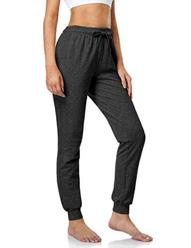 SAFORT 71cm Schrittlänge Damen Jogginghose aus 100% Baumwolle, Freizeit Sweathose, Trainingshose Gym mit 3 Taschen, High Waist Jogger Laufhosen, Holzkohle Grau, XL von SAFORT