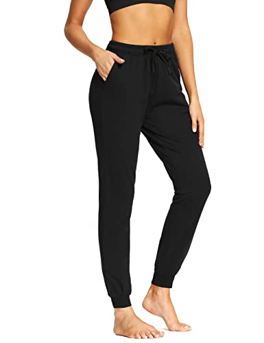 SAFORT 71cm Schrittlänge Damen Jogginghose aus 100% Baumwolle, Freizeit Sweathose, Trainingshose Gym mit 3 Taschen, High Waist Jogger Laufhosen, Schwarz, XXL von SAFORT