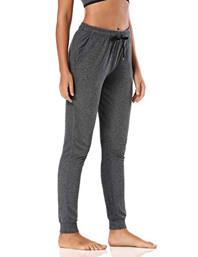 SAFORT 86cm Schrittlänge Damen Jogginghose aus 100% Baumwolle, Freizeit Sweathose, Trainingshose Gym mit 3 Taschen, High Waist Jogger Laufhosen, Dunkelgrau, L von SAFORT