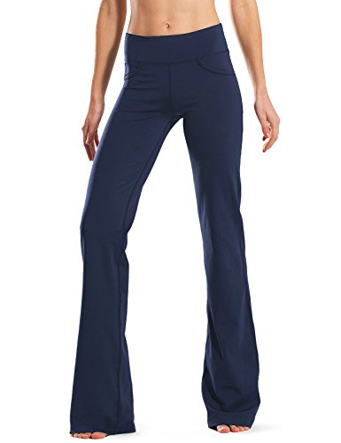 SAFORT Bootcut Yogahose für Damen, Hose mit 4 Taschen, hohe Taille, Workout, Bootleg, Bauchkontrolle, Arbeitshose für große reguläre Damen, Stil 5 - Blau, S von SAFORT