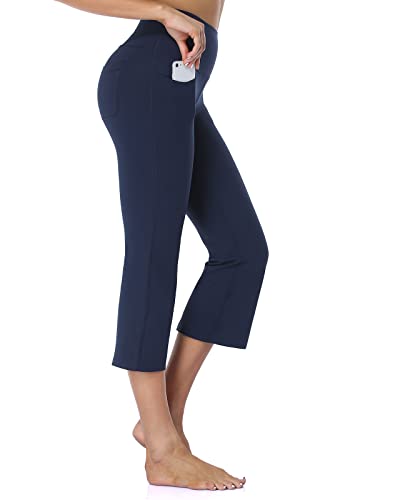 SAFORT Caprihose Bootcut Yoga Hose mit 48cm/53cm/58cm Schrittlänge, 4 Hosentaschen, Bootleg-Hose - Blau - M von SAFORT