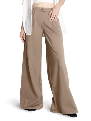 SAFORT Damen Stoffhose Damen Einfarbig Wide Leg Elegante Hose Damen mit Taschen Palazzo Hose Damen Elastisch Weite Hose Damen Lässig Causal Büro, 71cm, Graubraun, XXL von SAFORT