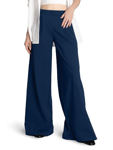 SAFORT Damen Stoffhose Damen Einfarbig Wide Leg Elegante Hose Damen mit Taschen Palazzo Hose Damen Elastisch Weite Hose Damen Lässig Causal Büro, 79cm, Marine blau, S von SAFORT