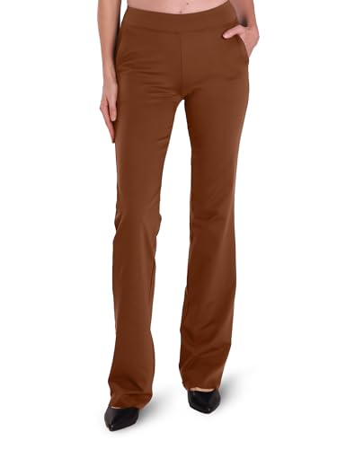 SAFORT Damen Yogahose Bootcut Lange Schlaghose Jazzpants Mittlere Taille Arbeitshose Flared Stretch Freizeit Jogginghose Sporthose mit Taschen, Braun, L von SAFORT