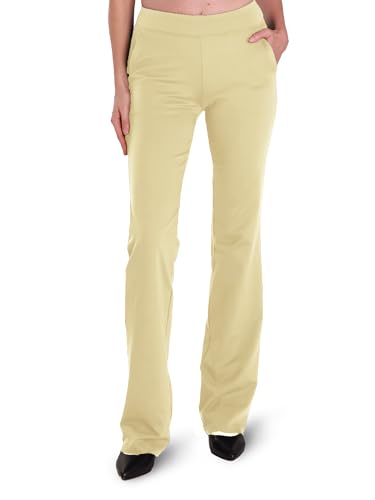 SAFORT Damen Yogahose Bootcut Lange Schlaghose Jazzpants Mittlere Taille Arbeitshose Flared Stretch Freizeit Jogginghose Sporthose mit Taschen, Khaki, S von SAFORT
