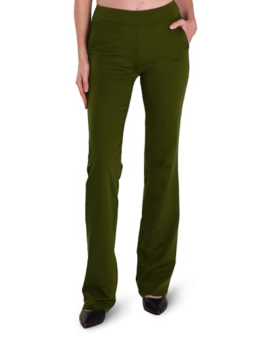 SAFORT Damen Yogahose Bootcut Lange Schlaghose Jazzpants Mittlere Taille Arbeitshose Flared Stretch Freizeit Jogginghose Sporthose mit Taschen, Olivgrün, S von SAFORT