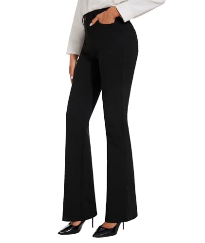 SAFORT Damen Yogahose Bootcut Stretch Hose Schlaghose Damen Jazzpants Lang Casual Büro Anzughose Elegante Schlaghose Stoffhose Hohe Taille Sporthose mit Taschen, 86cm, Schwarz, L von SAFORT