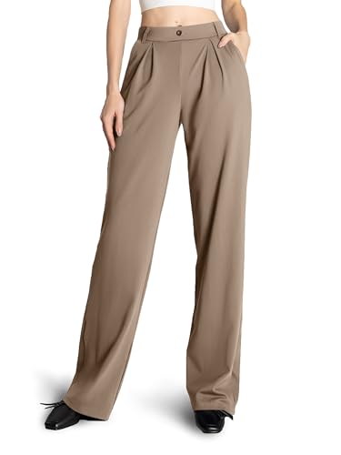 SAFORT Weite Hose Damen leicht Auzughose Damen Wide Leg Business Hose Damen Stoffhose Damen elegant Causal Freizeit Büro Office, 71cm, Graubraun, XXL von SAFORT