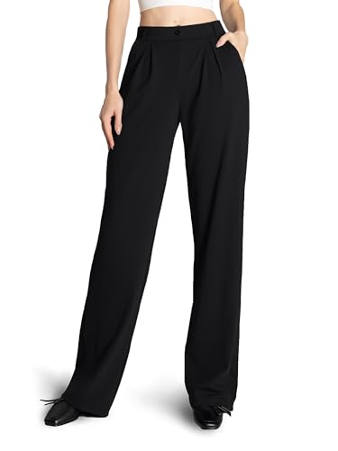 SAFORT Weite Hose Damen leicht Auzughose Damen Wide Leg Business Hose Damen Stoffhose Damen elegant Causal Freizeit Büro Office, 79cm, Schwarz, M von SAFORT