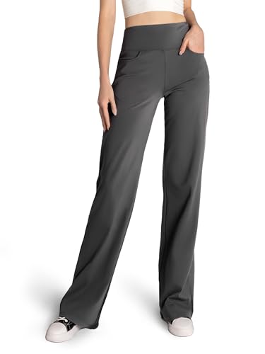 SAFORT Yogahose Damen mit Taschen Weite Hose Damen Jogginghose Damen weit Marlenehose Damen für Yoga Workout Training Freizeit, 71cm, Grau, M von SAFORT
