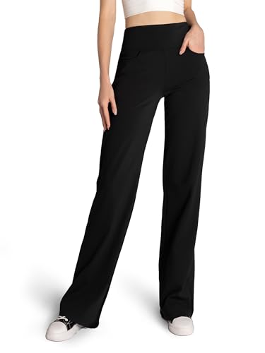 SAFORT Yogahose Damen mit Taschen Weite Hose Damen Jogginghose Damen weit Marlenehose Damen für Yoga Workout Training Freizeit, 71cm, Schwarz, L von SAFORT