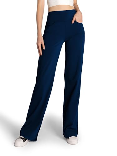SAFORT Yogahose Damen mit Taschen Weite Hose Damen Jogginghose Damen weit Marlenehose Damen für Yoga Workout Training Freizeit, 79cm, Marine blau, XL von SAFORT