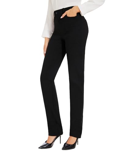 Safort Anzughose für Damen, mittlere Taille, Stretch, schmale Passform, schmale Passform, schmale Passform, Schlupfhose mit Taschen, für Büro, Business, Freizeit, Schwarz, Small Lange von SAFORT