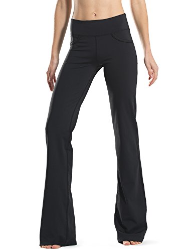 Safort Regular/Tall Bootcut Yoga Hose mit 71cm/76cm/81cm/86cm Schrittlänge, 4 Hosentaschen, Schwarz, XL von SAFORT