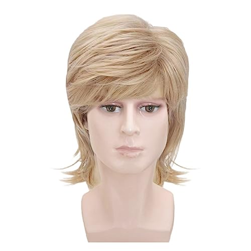 14in/35cm Natürliche Männer Perücken Kurze Gerade Gold Perücke Synthetische Hitzebeständige Natürliche Halloween Cosplay Haar Perücke von SAFWEL