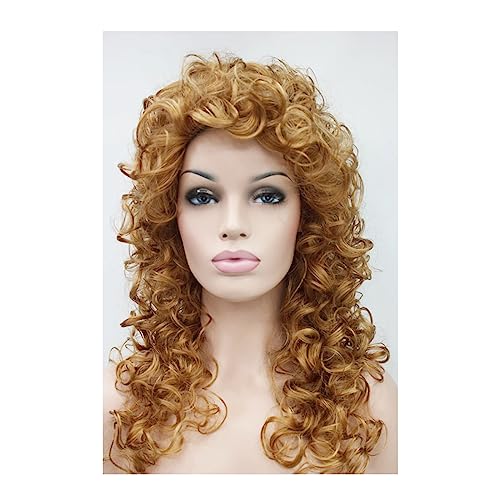 20 Zoll natürliche große lockige Perücken for Frauen, lange lockige, flauschige Kunstfaser for Cosplay und tägliche Outdoor-Aktivitäten (Color : Gold) von SAFWEL