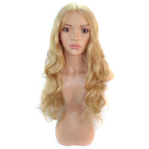 28 Zoll lange blonde lockige gewellte Perücke synthetische lockige Haarperücken for Frauen, natürlich aussehendes tägliches Partyhaar von SAFWEL