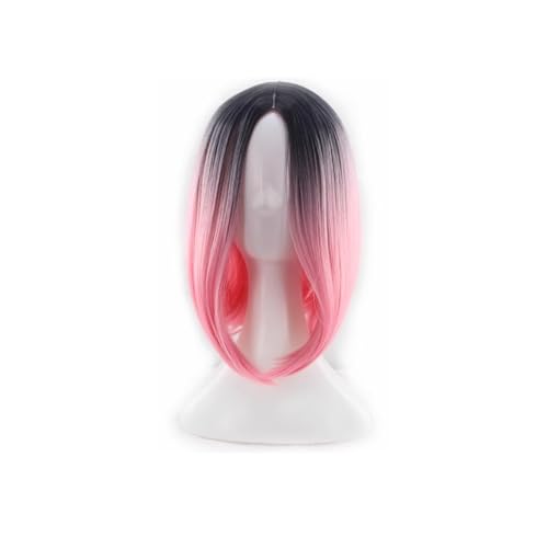 Bunte Halloween-Perücken for Damen, mittellanges Haar und hitzebeständige synthetische Perücken for Mottopartys, Hochzeiten, Dating-Geschenke (Color : Gradient pink, Size : 33cm/13in) von SAFWEL