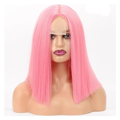 Gerade Perücken aus synthetischem, hitzebeständigem Faserhaar, Mittelteil, natürlich aussehend, for Frauen, täglich, Cosplay, Party, Halloween (Color : Pink) von SAFWEL