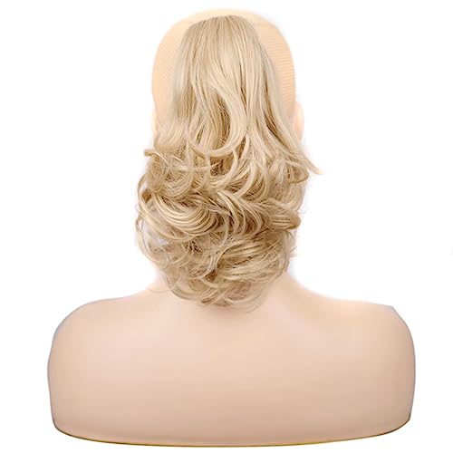 Kurze Wellen-Pferdeschwanz-Verlängerung, Klaue-Clip, Pferdeschwanz-Haar, lockiges synthetisches Haarteil for Frauen, täglich aussehendes Tragen, Cosplay (Color : Gold A) von SAFWEL