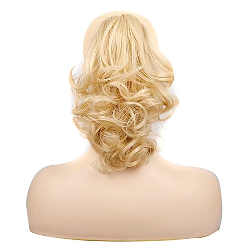 Kurze Wellen-Pferdeschwanz-Verlängerung, Klaue-Clip, Pferdeschwanz-Haar, lockiges synthetisches Haarteil for Frauen, täglich aussehendes Tragen, Cosplay (Color : Gold B) von SAFWEL