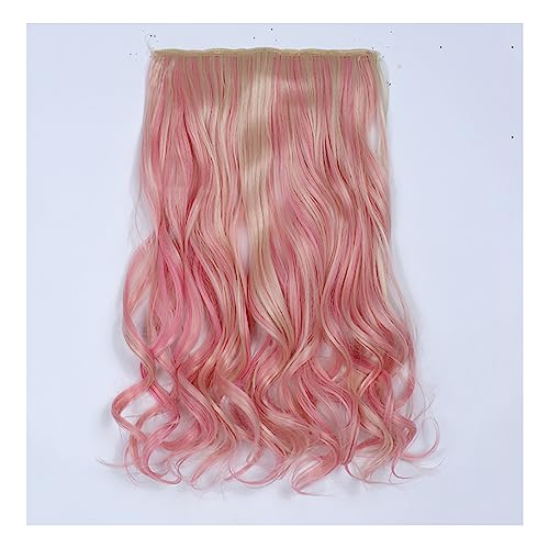 Lange, gewellte, synthetische, lockige, einteilige Haarteile, unsichtbare, transparente Verlängerungen for Frauen, täglichen Gebrauch, Arbeit, Halloween (Color : Pink) von SAFWEL
