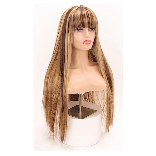 Lange Perücke for Frauen mit Pony, synthetische, glatte, realistisch aussehende Damen-Haarersatzperücken for den täglichen Gebrauch von SAFWEL