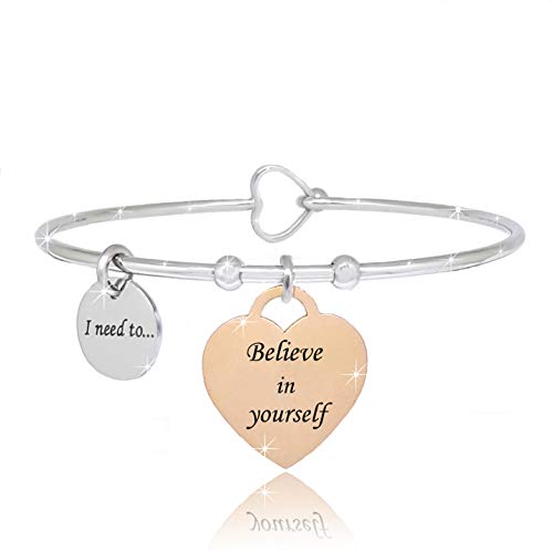 SAGA GIOIELLI® Armband Damen Sprüche Gedanken Emotionale Wörter mit Gravur aus Stahl Herz Rosé Legierter Stahl, Legierter Stahl von SAGA GIOIELLI