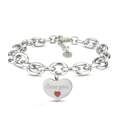 SAGA GIOIELLI® Armband Halskette Stahl Herz Valentinstag I Love You von SAGA GIOIELLI