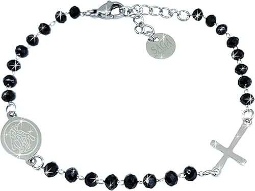 SAGA GIOIELLI® Armband für Damen und Herren, Rosenkranz, schwarze Kristalle, Stahl von SAGA GIOIELLI