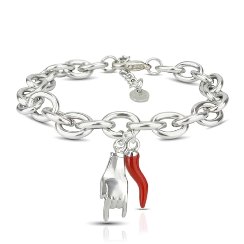 SAGA GIOIELLI® Damen-Armband Glücksbringer Geweih Stahl Rotes Horn, 17 centimeters, Edelstahl von SAGA GIOIELLI