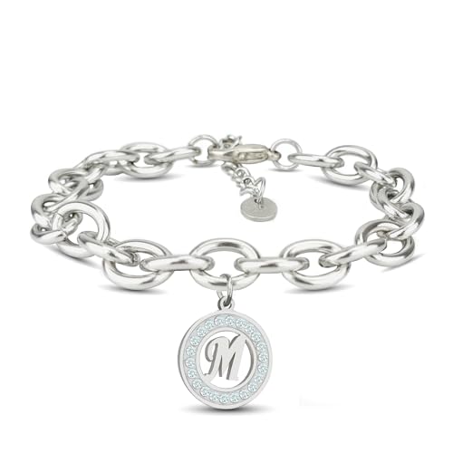 SAGA GIOIELLI® Damen-Armband Initialenkette Kristalle Stahl, 18.0 Zentimeter, Edelstahl, 0 Stk von SAGA GIOIELLI