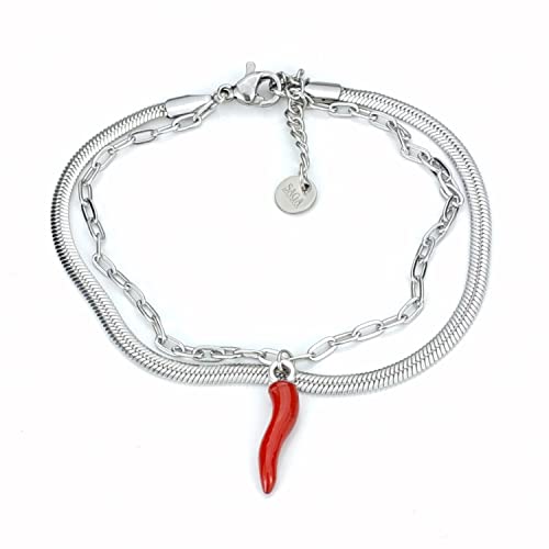 SAGA GIOIELLI® Damen-Armband Untertasse Kette Horn Rot Stahl von SAGA GIOIELLI