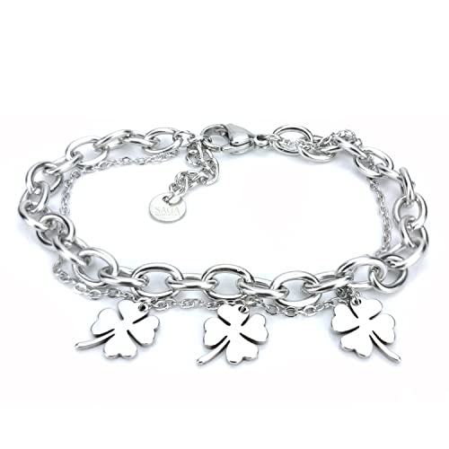 SAGA GIOIELLI® Damen-Armband aus Edelstahl, Kleeblatt, Glücksbringer von SAGA GIOIELLI