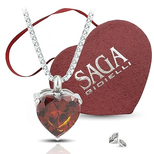 SAGA GIOIELLI® Damen-Halskette Herz Kristalle Stahl, M, Edelstahl, Zirkonia von SAGA GIOIELLI