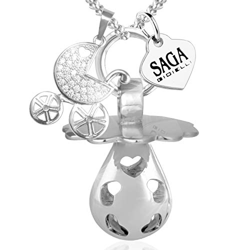 SAGA GIOIELLI® Halskette ruft Engel Schwangerschaft Schnuller Charm Kinderwagen, MODELLO, Edelstahl, Kein Edelstein von SAGA GIOIELLI