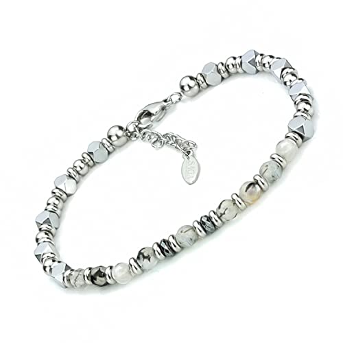 SAGA GIOIELLI® Herrenarmband mit Halbedelsteinen Quadranten Stahl, 18 centimeters, Edelstahl Legierter Stahl von SAGA GIOIELLI