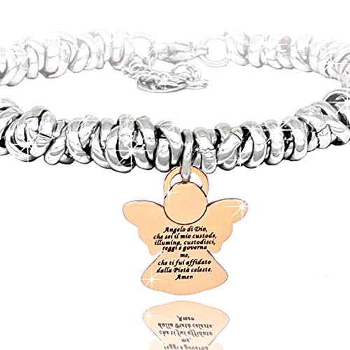 SAGA GIOIELLI® NODINI Armband Geflochten Frau Sätze Gedanken Worte Emotionale Gravur Herz (Schutzengel), Edelstahl von SAGA GIOIELLI