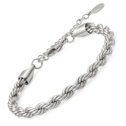 SAGA GIOIELLI Armband Torchon Silber Herren Damen Edelstahl - Länge 17,5 + 4,5 cm Geschenkbox (Dicke 5 mm) von SAGA GIOIELLI