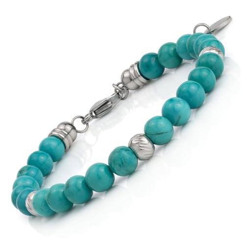 SAGA GIOIELLI Armband für Herren und Damen – Unisex mit Halbedelsteinen aus Türkis – Länge 18,5 – 22 cm – Geschenkbox von SAGA GIOIELLI