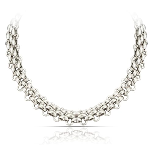 SAGA GIOIELLI Damen Halskette Geflochten Silber Edelstahl - Länge 39+5,5 cm Geschenkbox (Dicke 13 mm) von SAGA GIOIELLI